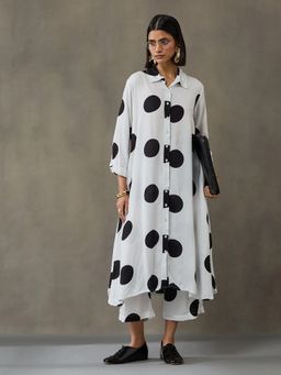 Black & Blah Blah - White Viscose Rayon Polka Dots Co-ord Set