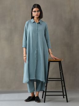 Black & Blah Blah - Teal Viscose Rayon Stripes Co-ord Set