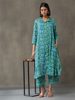 Black & Blah Blah - Blue Viscose Rayon Floral Co-ord Set