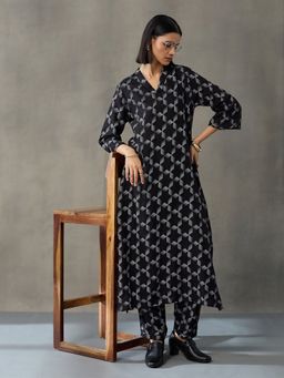 Black & Blah Blah - Black Viscose Rayon Geometric Co-ord Set