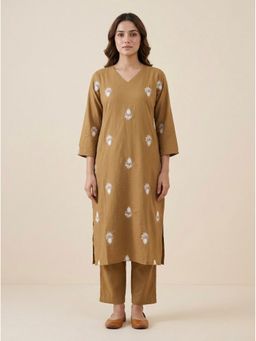 Bcz Style - Light Brown Embroidered Regular Kurta and Pant