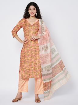 Bcz Style - Orange Women Floral Printed Kurta and Pant with Dupatta