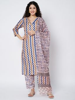 Bcz Style - Peach Women Geometric Printed Kurta and Pant with Dupatta