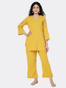 Bcz Style - Yellow Cotton Floral Embroidered Co-Ord Set