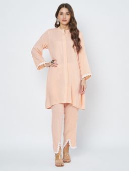 Bcz Style - Peach Viscose Solid Lace Work Co-Ord Set