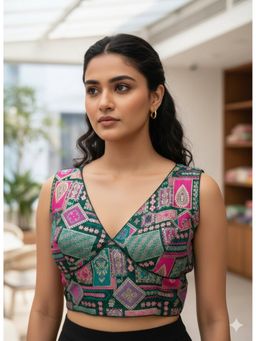 Indi Inside - Women Green Woven Stitched Blouse