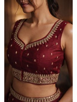 Indi Inside - Women Maroon Embroidered Stitched Blouse