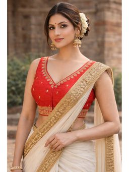 Indi Inside - Women Red Embroidered Stitched Blouse