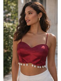 Indi Inside - Women Maroon Solid Stitched Blouse