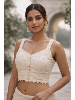 Indi Inside - Women Cream Embroidered Stitched Blouse
