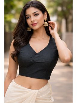 Indi Inside - Women Black Solid Stitched Blouse