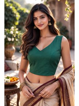 Indi Inside - Women Green Solid Stitched Blouse