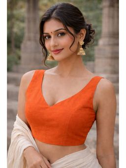 Indi Inside - Women Orange Solid Stitched Blouse