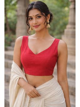 Indi Inside - Women Red Solid Stitched Blouse