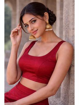 Indi Inside - Women Maroon Solid Stitched Blouse