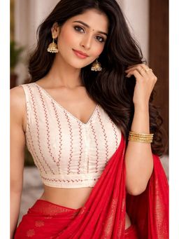 Indi Inside - Women Cream Embroidered Stitched Blouse