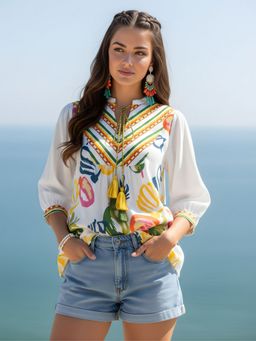 Dora Dori - White Rayon Printed Top