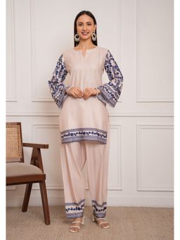 HOUSE OF KARI - Women Beige Polyester Floral Tunic with Pant