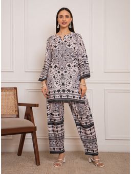 HOUSE OF KARI - Women Beige Polyester Floral Tunic with Pant