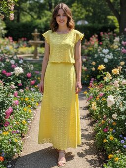 HOUSE OF JAMOTI - Yellow Schiffli Embroidered Summer Co-Ord Set