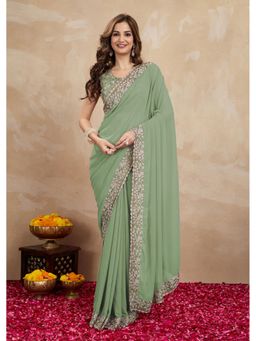 Trendmalls - Olive Saree with Unstitched Blouse