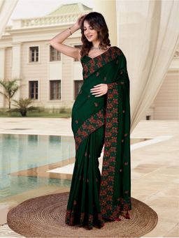 Trendmalls - Green Saree with Unstitched Blouse