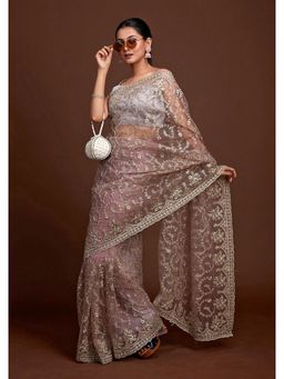 Trendmalls - Grey Saree with Unstitched Blouse
