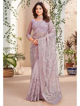 Trendmalls - Pink Saree with Unstitched Blouse