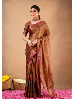 Trendmalls - Brown Saree with Unstitched Blouse