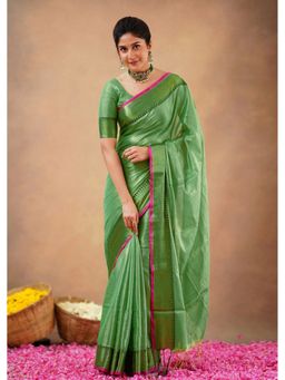 Trendmalls - Green Saree with Unstitched Blouse