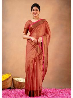 Trendmalls - Orange Saree with Unstitched Blouse