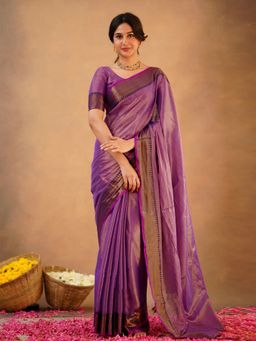 Trendmalls - Purple Saree with Unstitched Blouse