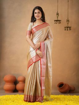 Trendmalls - Beige Saree with Unstitched Blouse