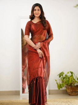 Trendmalls - Red Saree with Unstitched Blouse