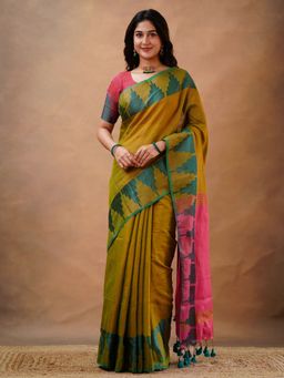 Trendmalls - Olive Saree with Unstitched Blouse