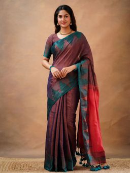 Trendmalls - Purple Saree with Unstitched Blouse