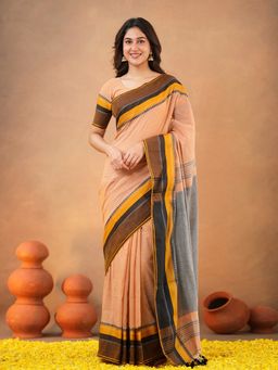 Trendmalls - Orange Saree with Unstitched Blouse