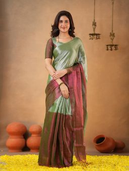 Trendmalls - Green Saree with Unstitched Blouse