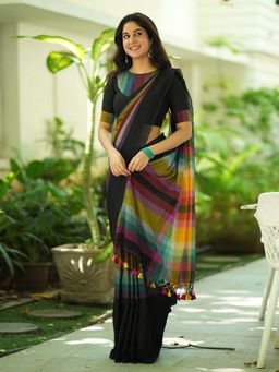 Trendmalls - Black Saree with Unstitched Blouse