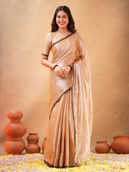 Trendmalls - Beige Saree with Unstitched Blouse