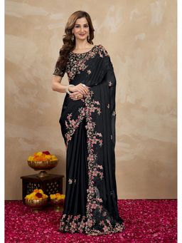 Trendmalls - Black Saree with Unstitched Blouse