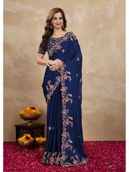 Trendmalls - Blue Saree with Unstitched Blouse