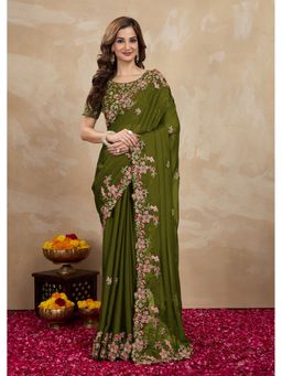Trendmalls - Green Saree with Unstitched Blouse