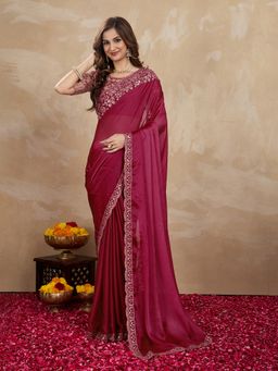 Trendmalls - Purple Saree with Unstitched Blouse