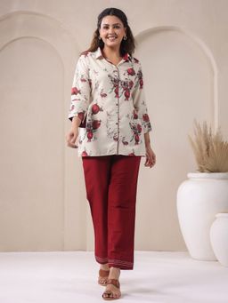 SPAN - Women White Rayon Floral Co-Ord Set