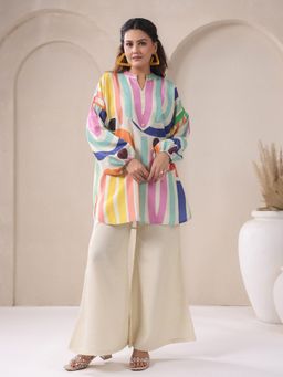 SPAN - Women White Rayon Abstract Kurta with Palazzo