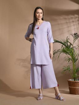 Aayusika - Women Mauve Cotton Flex Solid Co-ord Set