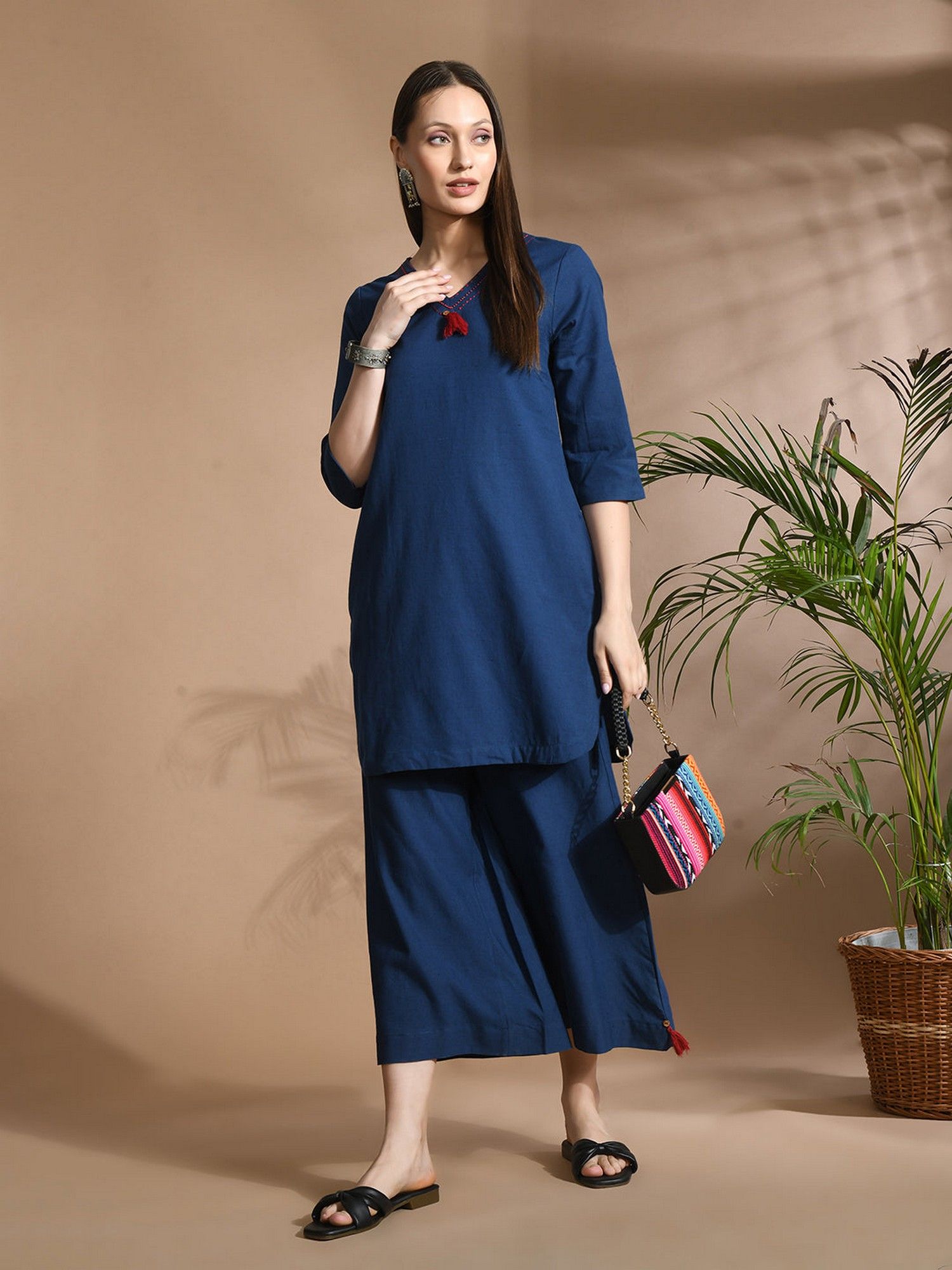 aayusika Women Blue Cotton Flex Solid Co-ord Set-picture-13