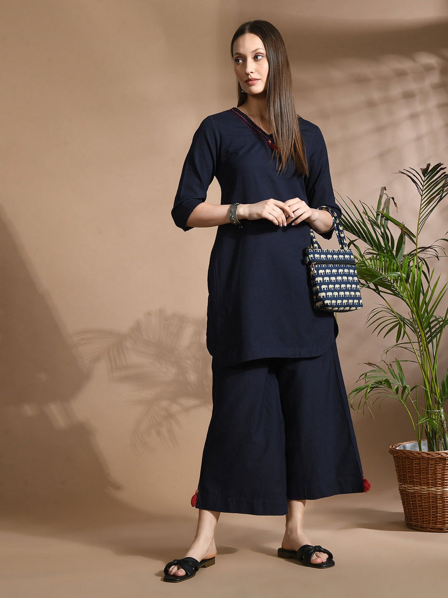 aayusika Women Blue Cotton Flex Solid Co-ord Set-picture-0