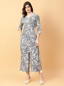 Aayusika - Women Grey Cotton Floral Co-ord Set